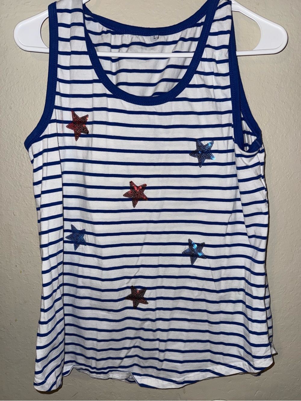 Striped Blue & White Tank with Sequin Stars